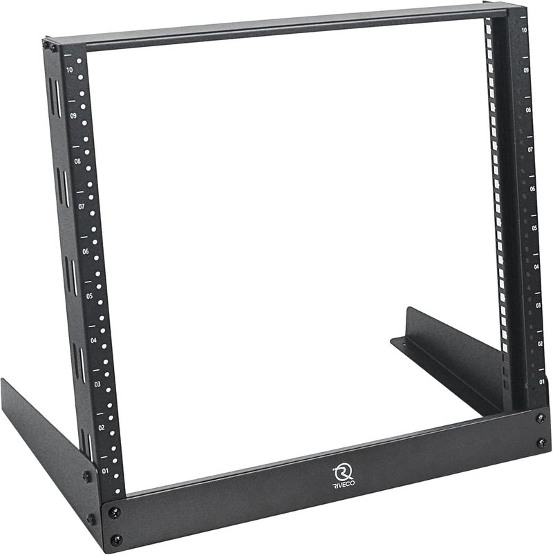 RIVECO 10U Desktop Rack for Audio & Network Devices 19 Inch 2 Post Open Frame Shelf with Reinforced Beam, Free Standing Racks for IT Server Sound AV Music Recording Equipment - Image 1